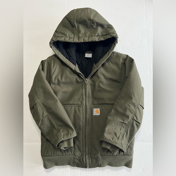 Kid’s olive Carhartt flannel lined coat size 10-12 - Picture 1 of 6